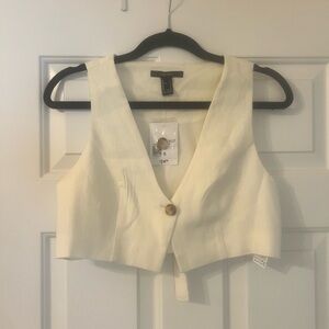 Forever 21 Cream Buttoned Crop Top